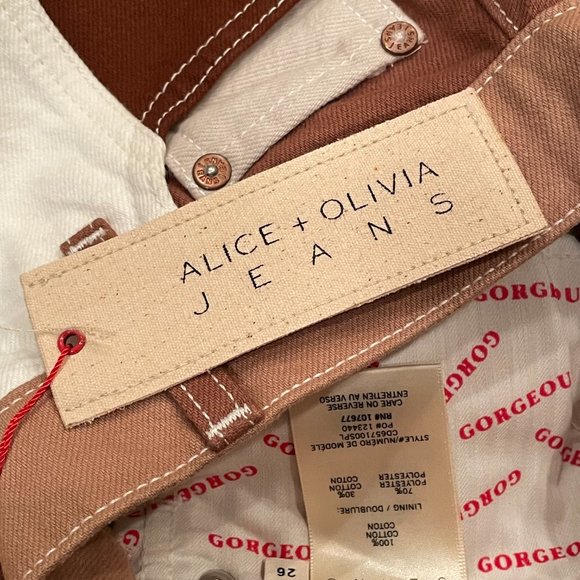 NWT Alice + Olivia Brown Patchwork Wide Leg Gaucho Cropped, Size 26 - Picture 16 of 16